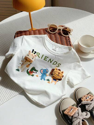 SHEIN ملابس علوية قصير الأكمام كنزة مريح وجميل بنمط كرتوني حيواني ثلاثي الأبعاد، مناسب للأطفال الصبيان والبنات، يصلح للارتداء اليومي والرياضة واللعب والحفلات والتصوير الفوتوغرافي وخلال الربيع والصيف
