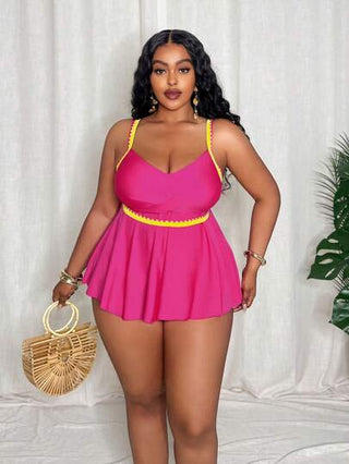 Slaydiva ملابس علوية حمالات جذابة مقاسات كبيرة طقم بمقاس إضافي للنساء بطبقات وفتحة أمامية متقاطعة، مكونة من قطعتين لبدلة السباحة