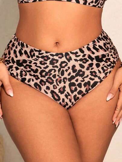 SHEIN Slayr CURVE بيكيني ذات خصر عالي مناسب للسيدات بحجم كبير مطبوع بنمر، لتخسيس وإنتعاش الجسم،، بدلة سباحة عصرية للعطلات