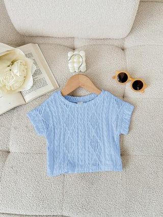 SHEIN تي شيرت راسية واسعة بأكمام قصيرة للفتيات الصغيرات، من قماش ملمس