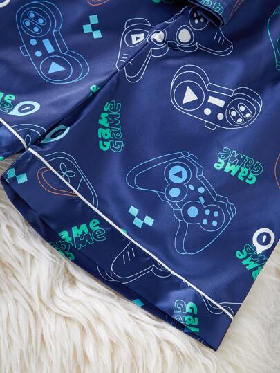 مجموعة ملابس علوية وشورت رياضي 2 قطعة مزينة بطبعة يد التحكم للأولاد المراهقين