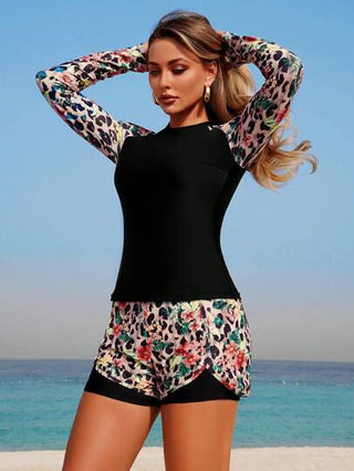 طقم تانكيني حريمي Swim Lushoire مجموعة من 2 قطعة للمرأة، ملابس علوية بدون أكمام للربيع/الصيف وشورت مطبوع بأشكال عشوائية ،بيكيني أنيق