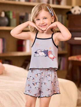 SHEIN 3 طقم بناتي كاميسول كرتوني وشورت بيجاما