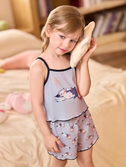 SHEIN 3 طقم بناتي كاميسول كرتوني وشورت بيجاما