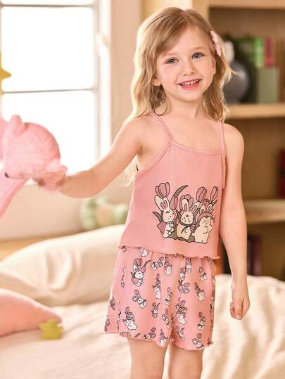 SHEIN 3 طقم بناتي كاميسول كرتوني وشورت بيجاما