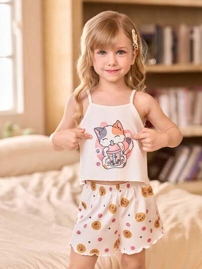 SHEIN 3 طقم بناتي كاميسول كرتوني وشورت بيجاما