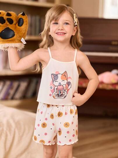 SHEIN 3 طقم بناتي كاميسول كرتوني وشورت بيجاما