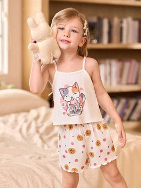 SHEIN 3 طقم بناتي كاميسول كرتوني وشورت بيجاما