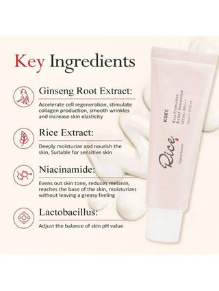 KOEC كريم ترطيب الوجه بواقي شمس الأرز SPF 50+، كريم واقي من الشمس الكوري اليومي للبشرة الحساسة، كريم واقي من الشمس بحجم السفر للوجه، راحة مع مستحضرات العناية بالبشرة الواقية من الشمس 50 مل (1.69 أوقية سائلة)