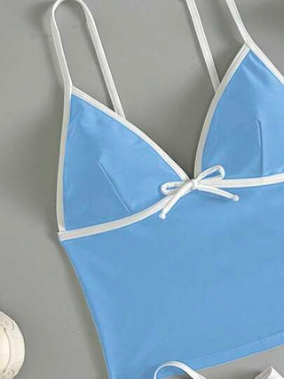 طقم تانكيني حريمي Swim Mod بكيني بقطعتين ذو ملابس علوية علوي خليط ألوان تباين بشكل مثلث وقاع جانبي مربوط بشكل مثلث، لأجازة الربيع، ملابس سباحة بسيطة وجميلة