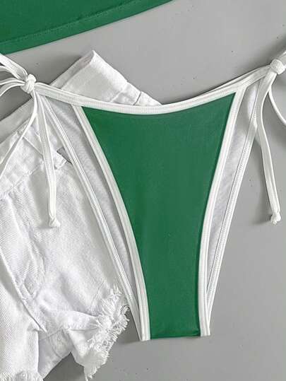 طقم تانكيني حريمي Swim مجموعة 2 قطعة من الكنزة الحمالة متعددة الألوان والجزء السفلي المربوط من الجانبين ذو شكل المثلث ، ملابس للاسترخاء في فصل الربيع