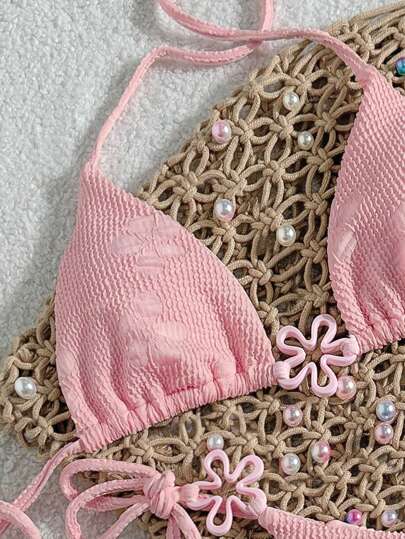 Bikinx طقم بيكيني بقطعتين مزين بالنقوش الورودية الجميلة من القماش المنسوج، مناسب للرحلات الصيفية إلى الجزر والسباحة