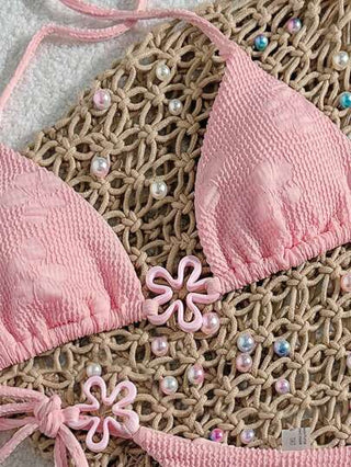 Bikinx طقم بيكيني بقطعتين مزين بالنقوش الورودية الجميلة من القماش المنسوج، مناسب للرحلات الصيفية إلى الجزر والسباحة