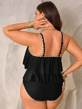 Swim Lushoire مجموعة قطعتين، ملابس علوية رفرفة بحواف وسراويل كشكشة ذو خصر عالي للمرأة ذات الحجم الكبير باللون الأخضر، مناسب للبس في الصيف وعطلات الشاطئ
