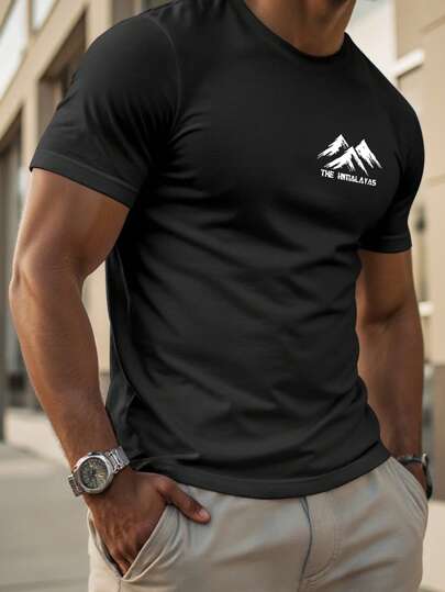 Manfinity Homme تيشرت رجالي بياقة دائرية وأكمام قصيرة ، أنيق للصيف
