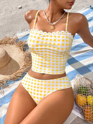 طقم تانكيني حريمي Swim Lushoire 2 قطعة مجموعة سترة عريضة وبيكيني بنقشة الزهور وخطوط شارك لللنساء، ملابس شاطئ جميلة وكاجوال للربيع والصيف، حفلات، شاطئ