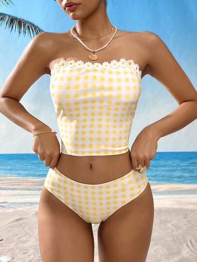 طقم تانكيني حريمي Swim Lushoire 2 قطعة مجموعة سترة عريضة وبيكيني بنقشة الزهور وخطوط شارك لللنساء، ملابس شاطئ جميلة وكاجوال للربيع والصيف، حفلات، شاطئ