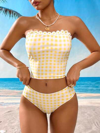 طقم تانكيني حريمي Swim Lushoire 2 قطعة مجموعة سترة عريضة وبيكيني بنقشة الزهور وخطوط شارك لللنساء، ملابس شاطئ جميلة وكاجوال للربيع والصيف، حفلات، شاطئ