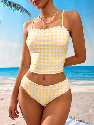 طقم تانكيني حريمي Swim Lushoire 2 قطعة مجموعة سترة عريضة وبيكيني بنقشة الزهور وخطوط شارك لللنساء، ملابس شاطئ جميلة وكاجوال للربيع والصيف، حفلات، شاطئ