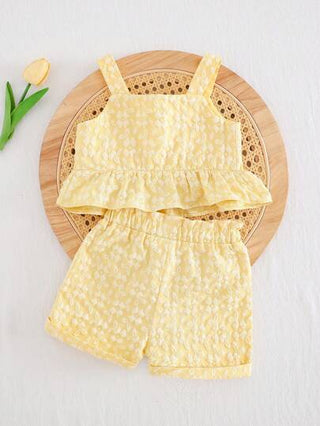 Cozy Pixies طقم ملابس علوية بحمالات ملون مربعات وشورت بخصر مرن، حجم طفلة