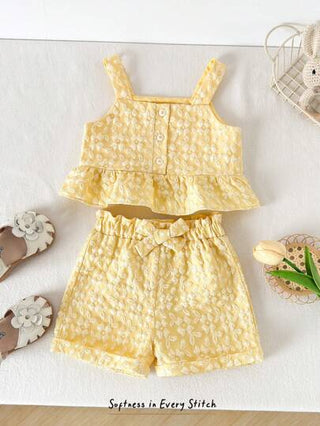 Cozy Pixies طقم ملابس علوية بحمالات ملون مربعات وشورت بخصر مرن، حجم طفلة