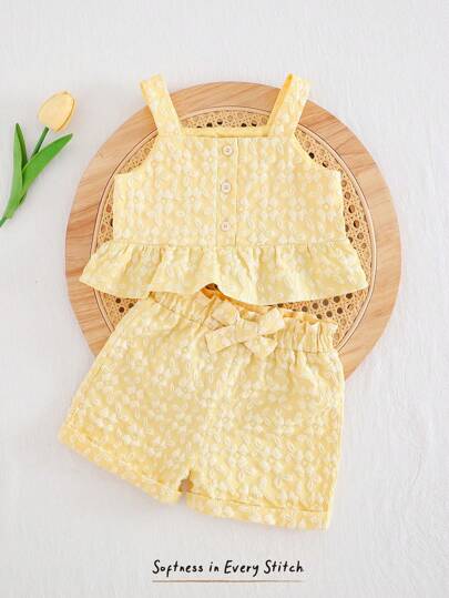 Cozy Pixies طقم ملابس علوية بحمالات ملون مربعات وشورت بخصر مرن، حجم طفلة