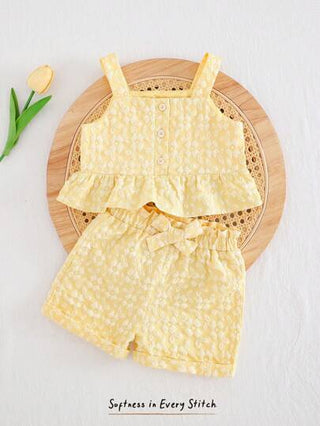 Cozy Pixies طقم ملابس علوية بحمالات ملون مربعات وشورت بخصر مرن، حجم طفلة