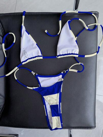 Swim Vcay بكيني مثير بأربطة صغيرة متناسقة باللون الأحمر والأبيض