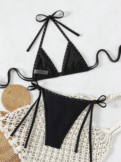 Swim Mod مجموعة بكيني مثيرة للنساء بدون حمالات حرة وربطات جانبية قابلة للربط 2 قطعة/مجموعة ، ملابس شاطئ بسيطة لموسم الربيع