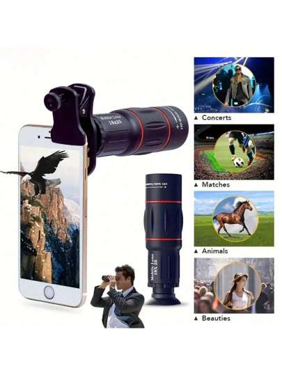 عدسة تكبير 18X 28X 36X 64X، طول البؤري 10 سم/3.93 بوصة لاستخدامها في التخييم والصيد والرياضة والمشاهدة، تناسب آيفون وأغلب الهواتف الذكية، مع حقيبة تخزين