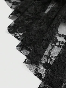 ROMWE Goth تنورة حورية البحر نسائية عالية الخصر مزينة بتطريزات الدانتيل على شكل جمجمة محفورة على القماش المخملي وبحافة من الدانتيل
