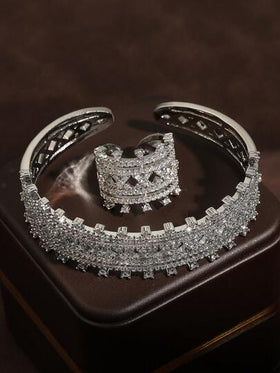rakol مجموعة سوار وخاتم فاخرة مرصعة بالزركونيا المكعبة على شكل X، 2 قطعة