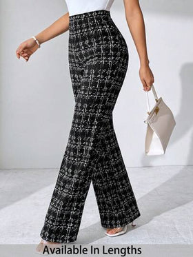 SHEIN Tall CURVE بنطلون نسائي مريح مطاطي مطبوع بنمط المربعات مناسب للمناسبات المختلفة، مناسب للعطلات الصيفية، السفر الأنيق، والتنقل اليومي، وأسلوب العمل الكاجوال، عيد الحب، بنطلون أسود، التنقل اليومي، الربيع
