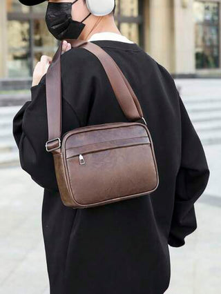 حقيبة كروسبودي جلد PU للرجال باللون المتباين، حقيبة كبيرة السعة ومقاومة للماء