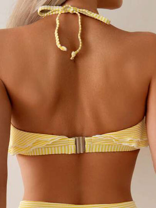 Swim Basics طقم بكيني نسائي بتصميم بانديو قابل للإزالة مصنوع من قماش مخطط أبيض وأصفر مناسب للشاطئ والعطلات الصيفية