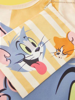 TOM & JERRY X  حقيبة توت سعة كبيرة مطبوع عليها رسوم كرتونية و خطوط متعددة الألوان للنساء
