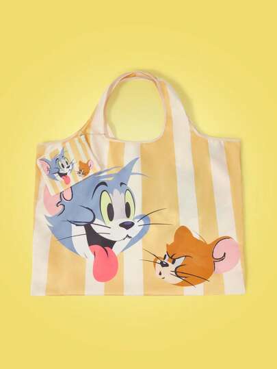 TOM & JERRY X  حقيبة توت سعة كبيرة مطبوع عليها رسوم كرتونية و خطوط متعددة الألوان للنساء