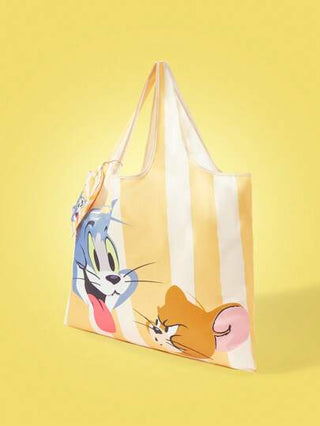 TOM & JERRY X  حقيبة توت سعة كبيرة مطبوع عليها رسوم كرتونية و خطوط متعددة الألوان للنساء