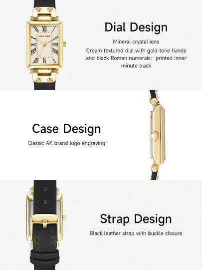 Anne Klein ساعة كوارتز بسوار جلد أسود للنساء، قرص نسيجي كريمي، حالة بلون ذهبي، أنيقة وعصرية، مناسبة كهدية للسيدات، AK/3752CRBK