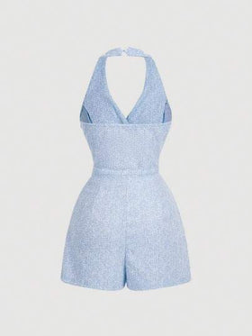 SHEIN MOD أبيض جامب سوت بياقة على شكل حرف V جيد النسيج، أزرار لؤلؤية جامب سوت وردي بدون أكمام