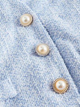 SHEIN MOD أبيض جامب سوت بياقة على شكل حرف V جيد النسيج، أزرار لؤلؤية جامب سوت وردي بدون أكمام