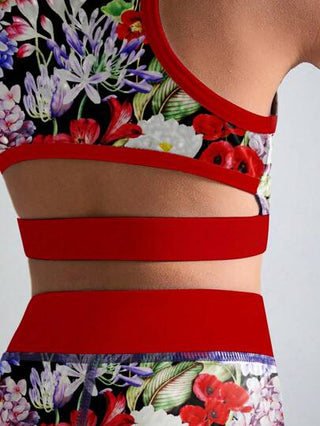 ملابس رياضية أطفال طقم رياضي ملابس علوية أكمام بدون أكمام وشورت بطبعة زهرية، مناسب للفتيات الصغيرات ، للعطلات والرياضة والأنشطة الخارجية ، للاستخدام على مدار جميع الفصول