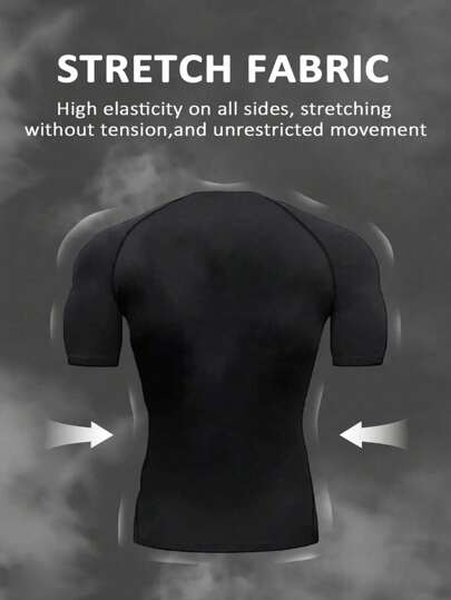 Manfinity Sport Polished قميص رياضي مطبوع عليه حروف برقبة دائرية، كم قصير بطراز رجالي، للتمرين والركض