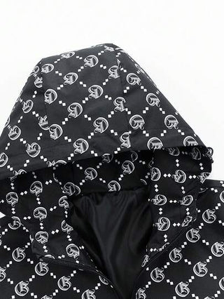 معطف رياح مطبوع بالكامل للرجال، جاكيت بومبر كاجوال ذات قبعة وسحاب للخريف/الربيع للارتداء في الخارج