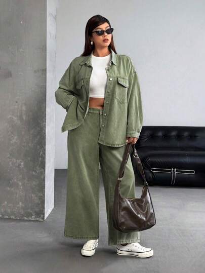 SHEIN ICON جينز بناتي واسع سائب غير مبيض للقياسات الكبيرة