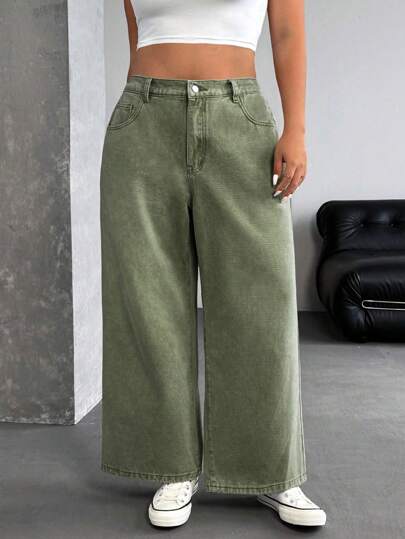 SHEIN ICON جينز بناتي واسع سائب غير مبيض للقياسات الكبيرة