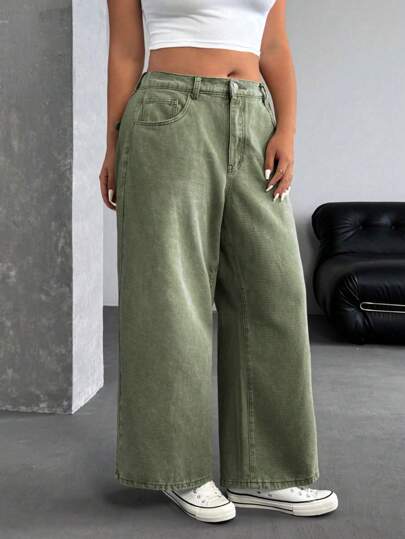 SHEIN ICON جينز بناتي واسع سائب غير مبيض للقياسات الكبيرة