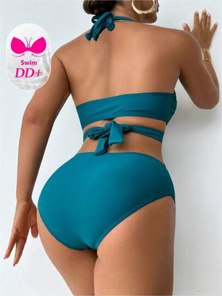 Swim DD+ مجموعة بكيني خصر عالي بدون سلك تحكم في البطن بأحجام DD+