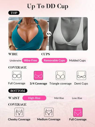 Swim DD+ مجموعة بكيني خصر عالي بدون سلك تحكم في البطن بأحجام DD+