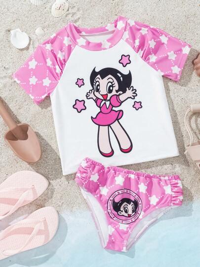 Astro Boy X  بيكيني لفتاة صغيرة مع رسوم كرتونية جرافيك، ملابس سباحة صيفية